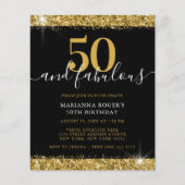 Budget Black Gold Sparkle 50th Birthday Invitation (Voorkant)