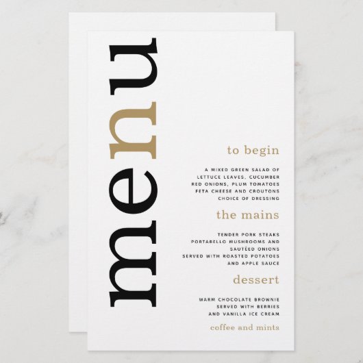 BUDGET Black Gold Typography White WeduwMenu (Voorkant / Achterkant)