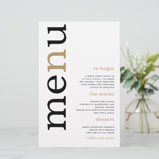 BUDGET Black Gold Typography White WeduwMenu (Staand voorkant)