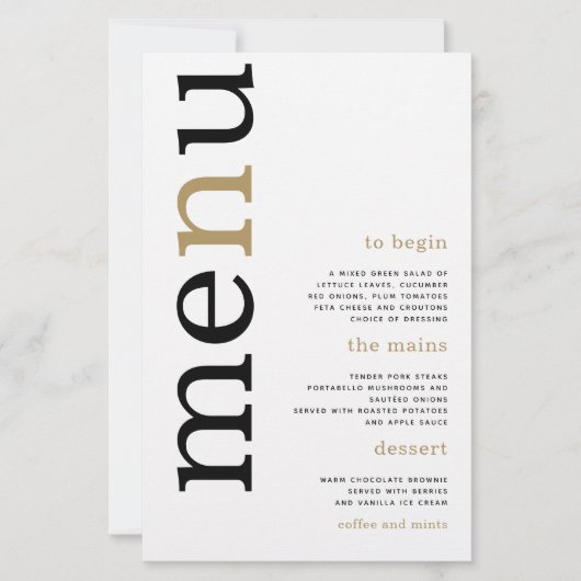 BUDGET Black Gold Typography White WeduwMenu (Voorkant)