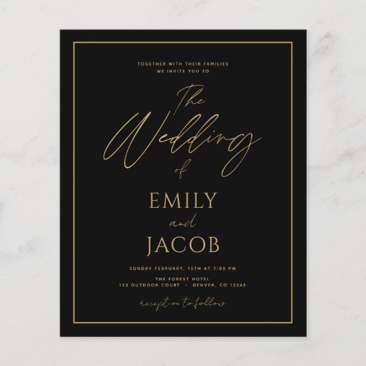 Budget Black Gold Wedding Modern Photo Afbeelding Flyer (Voorkant)