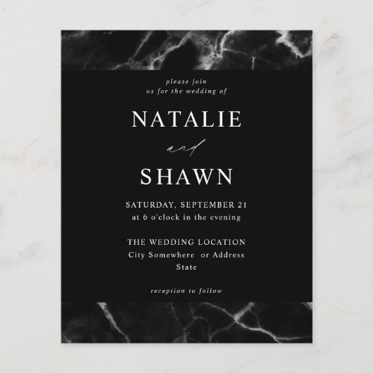 Budget Black Marble Wedding Flyer (Voorkant)