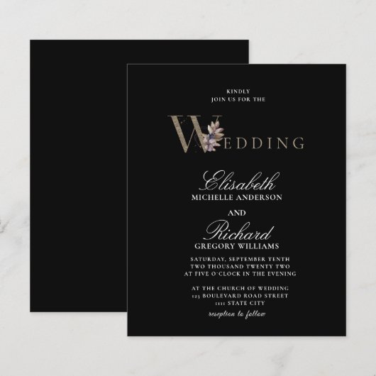 Budget Black Modern Orchide Wedding Flyer (Voorkant / Achterkant)