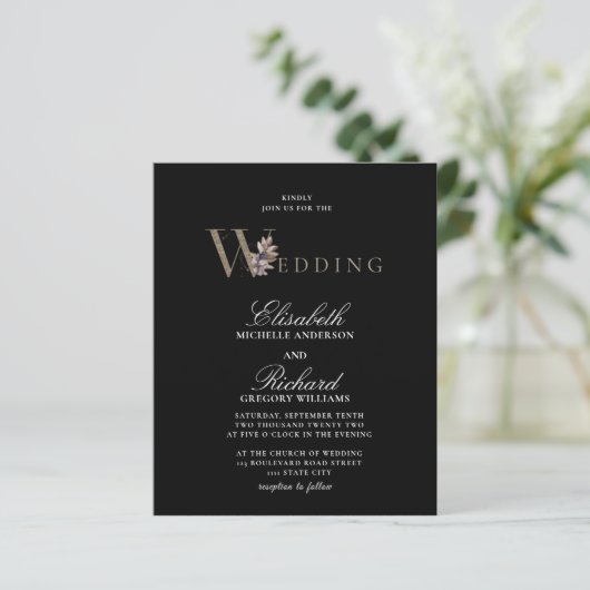 Budget Black Modern Orchide Wedding Flyer (Staand voorkant)