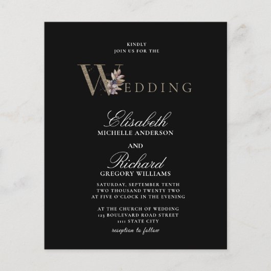 Budget Black Modern Orchide Wedding Flyer (Voorkant)