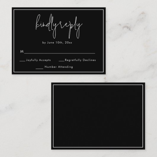 BUDGET Black Modern Wedding RSVP Response Kaart Notitiekaartje (Voorkant / Achterkant)