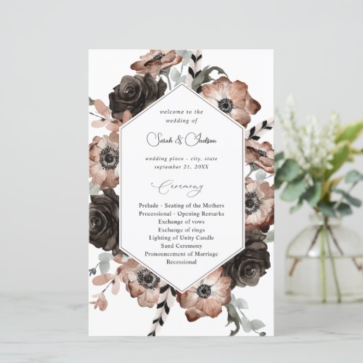 Budget Black &NaturalFloral Boho Wedding Program M (Staand voorkant)