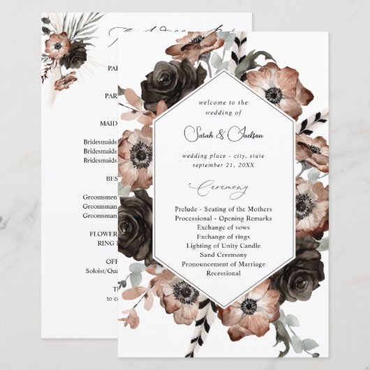 Budget Black &NaturalFloral Boho Wedding Program M (Voorkant / Achterkant)