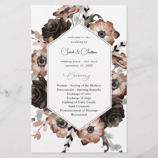 Budget Black &NaturalFloral Boho Wedding Program M Flyer (Voorkant)