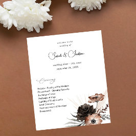 Budget Black &NaturalFloral Boho Wedding Programme Flyer