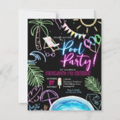 BUDGET Black Neon Glow Watercolor Pool Birthday (Voorkant)