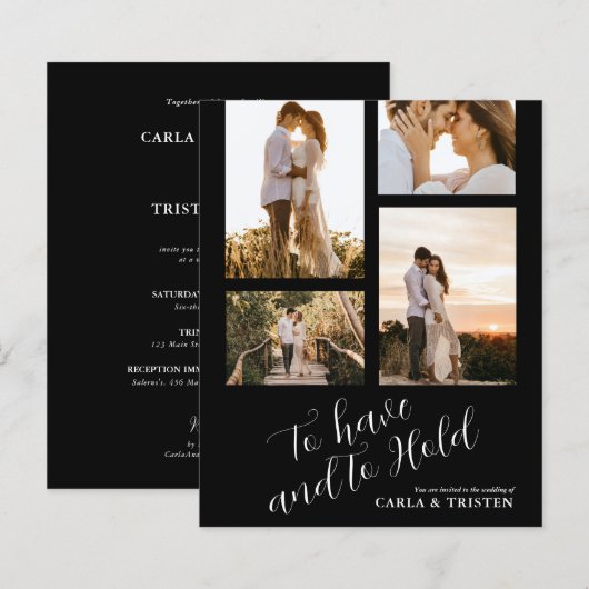 Budget Black Photo Collage Wedding Invitation (Voorkant / Achterkant)