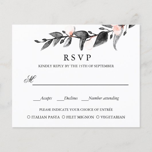 BUDGET BLACK PINK Bloom WEDDING RSVP MEAL CHOICE (Voorkant)