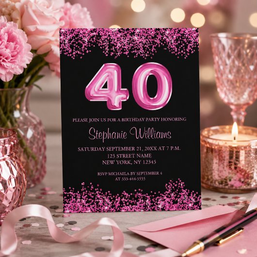 Budget Black Pink Glitzy 40e Verjaardagsfeest Flye Flyer