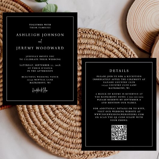 Budget Black QR-code Alles in één huwelijksuitnodi