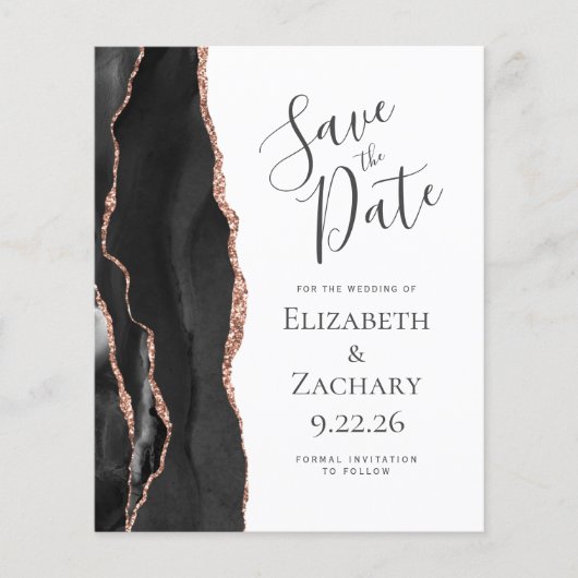 Budget Black Roos Gold Agate Save the Date (Voorkant)