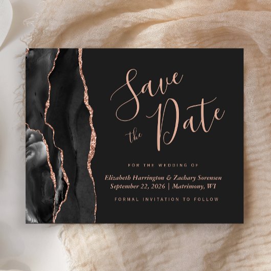 Budget Black Roos Gold Agate Wedding Save the Date