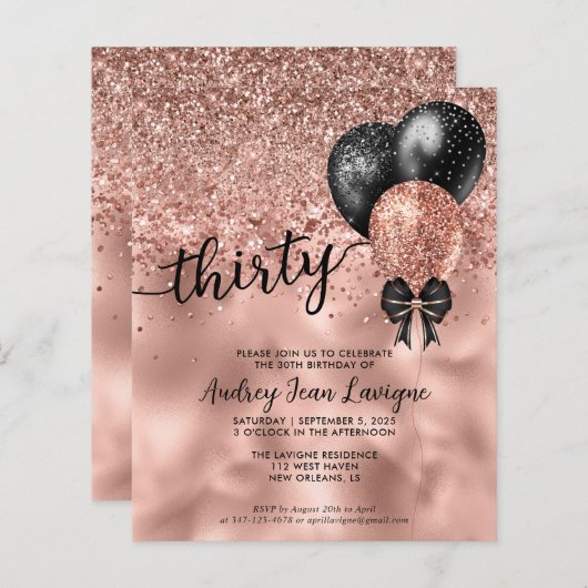 Budget Black Roos Gold Balloon Bow 30th Birthday (Voorkant / Achterkant)