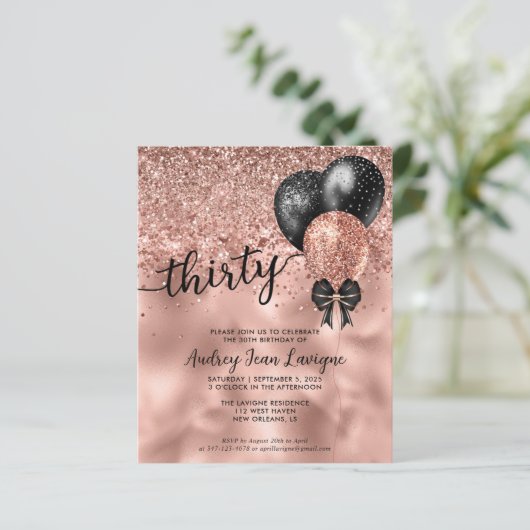 Budget Black Roos Gold Balloon Bow 30th Birthday (Staand voorkant)