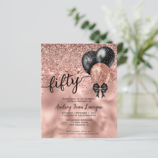 Budget Black Roos Gold Balloon Bow 50e verjaardag (Staand voorkant)