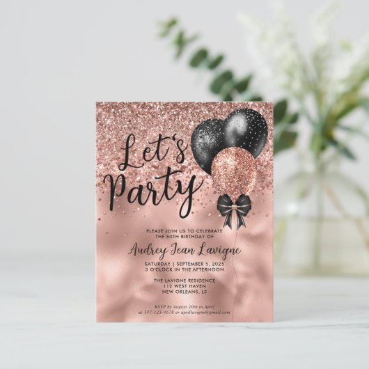 Budget Black Roos Gold Balloon Lets Birthday (Staand voorkant)