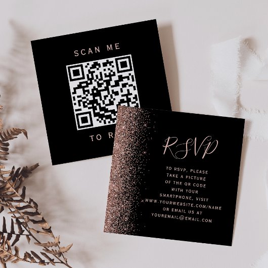 Budget Black Rose Goud Trouw QR Code RSVP Informatiekaartje
