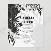 BUDGET Black Roses Elegante Witte Trouw Uitnodigin (Voorkant / Achterkant)