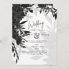 BUDGET Black Roses Elegante Witte Trouw Uitnodigin Kaart