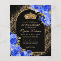 Budget Black Royal Blue Floral Quinceanera
