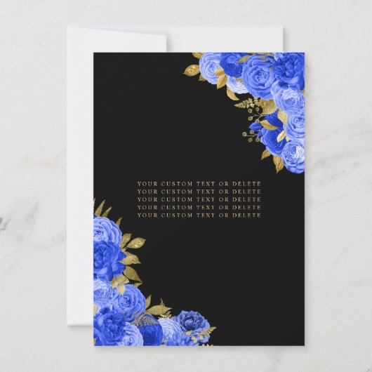 Budget Black Royal Blue Floral Quinceanera Notitiekaartje (Achterkant)