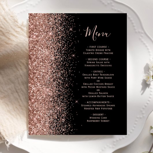 Budget Black Roze Gouden Glitter Bruiloftsmenu