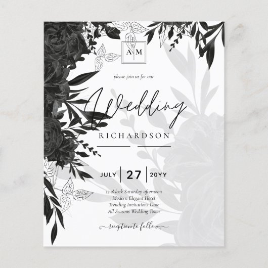 BUDGET Black Rozen Elegant White Wedding Invite (Voorkant)