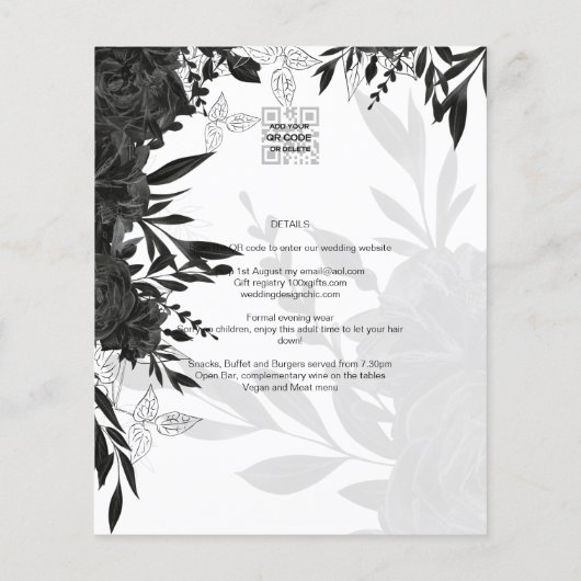 BUDGET Black Rozen Elegant White Wedding Invite Flyer (Achterkant)