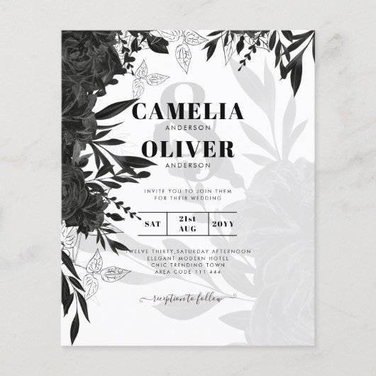 BUDGET Black Rozen Elegant White Wedding Invite Flyer (Voorkant)