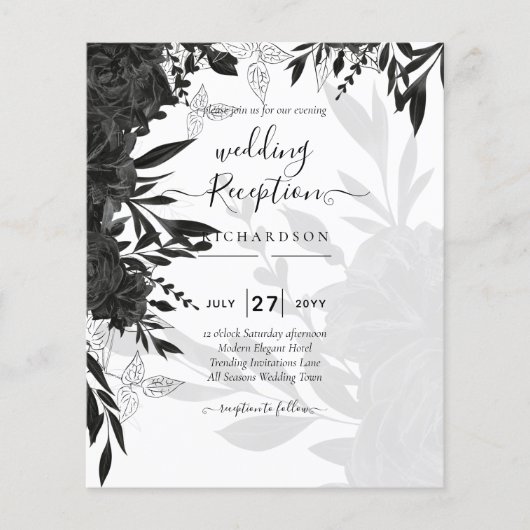 BUDGET Black Rozen Elegant White Wedding Invite Flyer (Voorkant)