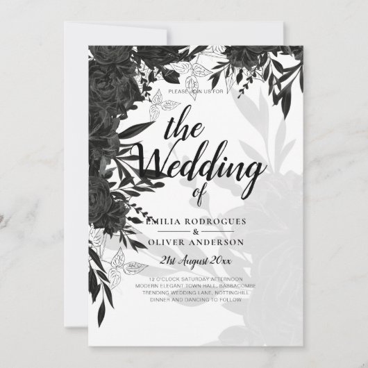 BUDGET Black Rozen Elegant White Wedding Invite Kaart (Voorkant)