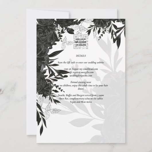 BUDGET Black Rozen Elegant White Wedding Invite Kaart (Achterkant)