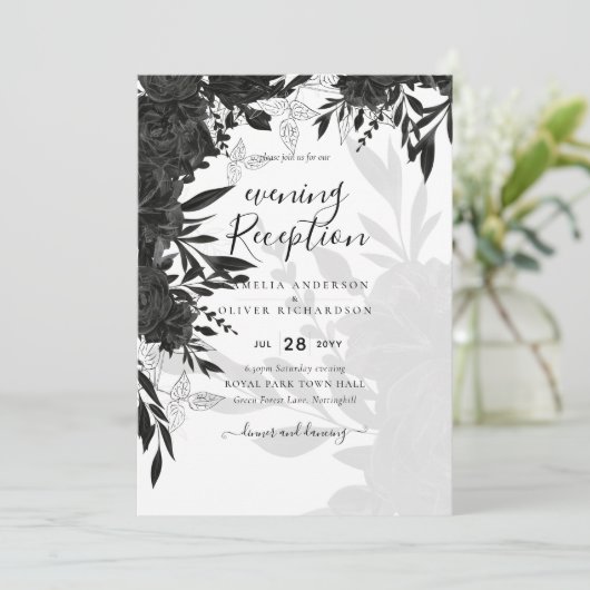 BUDGET Black Rozen Elegant White Wedding Invite Kaart (Staand voorkant)