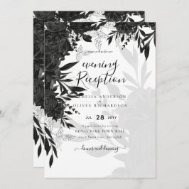 BUDGET Black Rozen Elegant White Wedding Invite Kaart