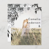Budget Black Rozen PHOTO OVERLAY Wedding Invite (Voorkant / Achterkant)
