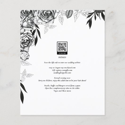 Budget Black Rozen PHOTO OVERLAY Wedding Invite (Achterkant)