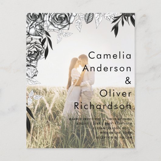 Budget Black Rozen PHOTO OVERLAY Wedding Invite (Voorkant)