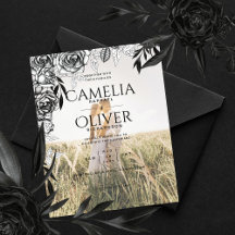 Budget Black Rozen PHOTO OVERLAY Wedding Invite