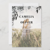 Budget Black Rozen PHOTO OVERLAY Wedding Invite Kaart (Voorkant)