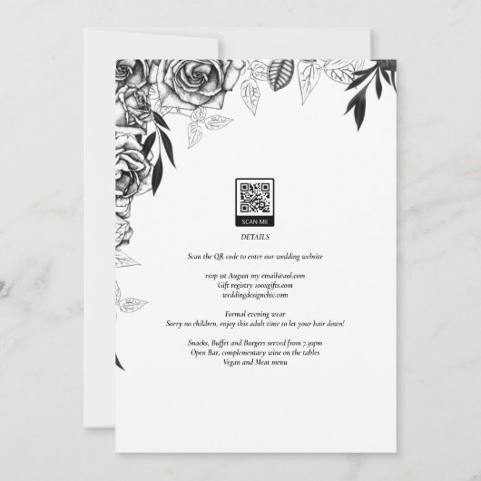 Budget Black Rozen PHOTO OVERLAY Wedding Invite Kaart (Achterkant)