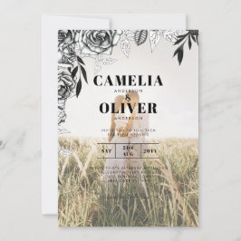 Budget Black Rozen PHOTO OVERLAY Wedding Invite Kaart