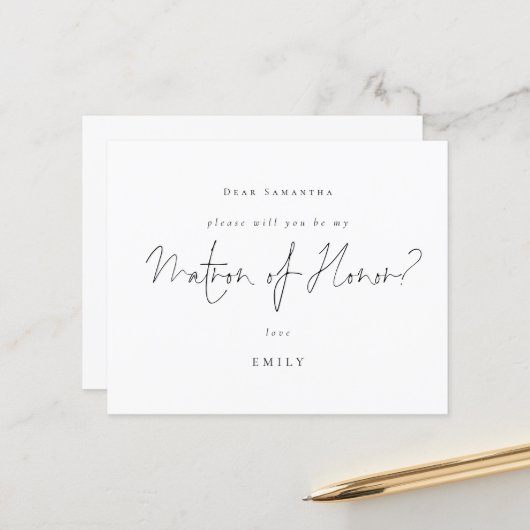 Budget Black Script Matron of Honor Request (Voorkant / Achterkant in situ)