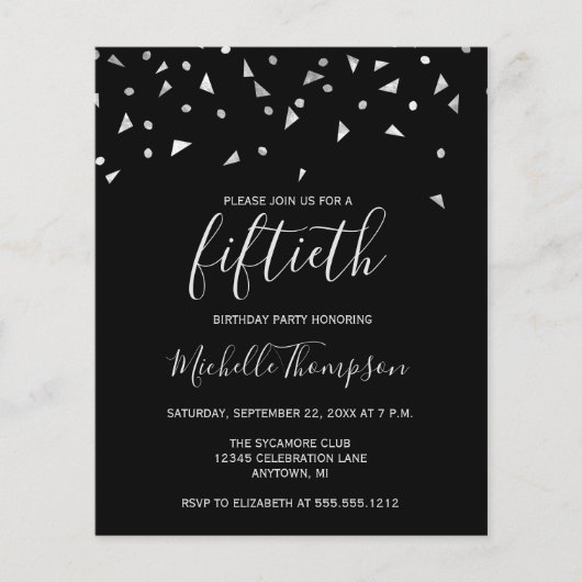 Budget Black Silver 50th Birthday Party Invitation (Voorkant)