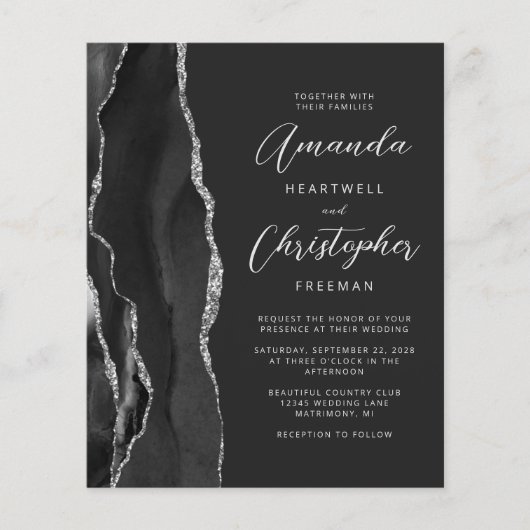 Budget Black Silver Agate Slate Weddenschap (Voorkant)