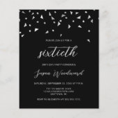 Budget Black Silver Script 60th Birthday Invite (Voorkant)